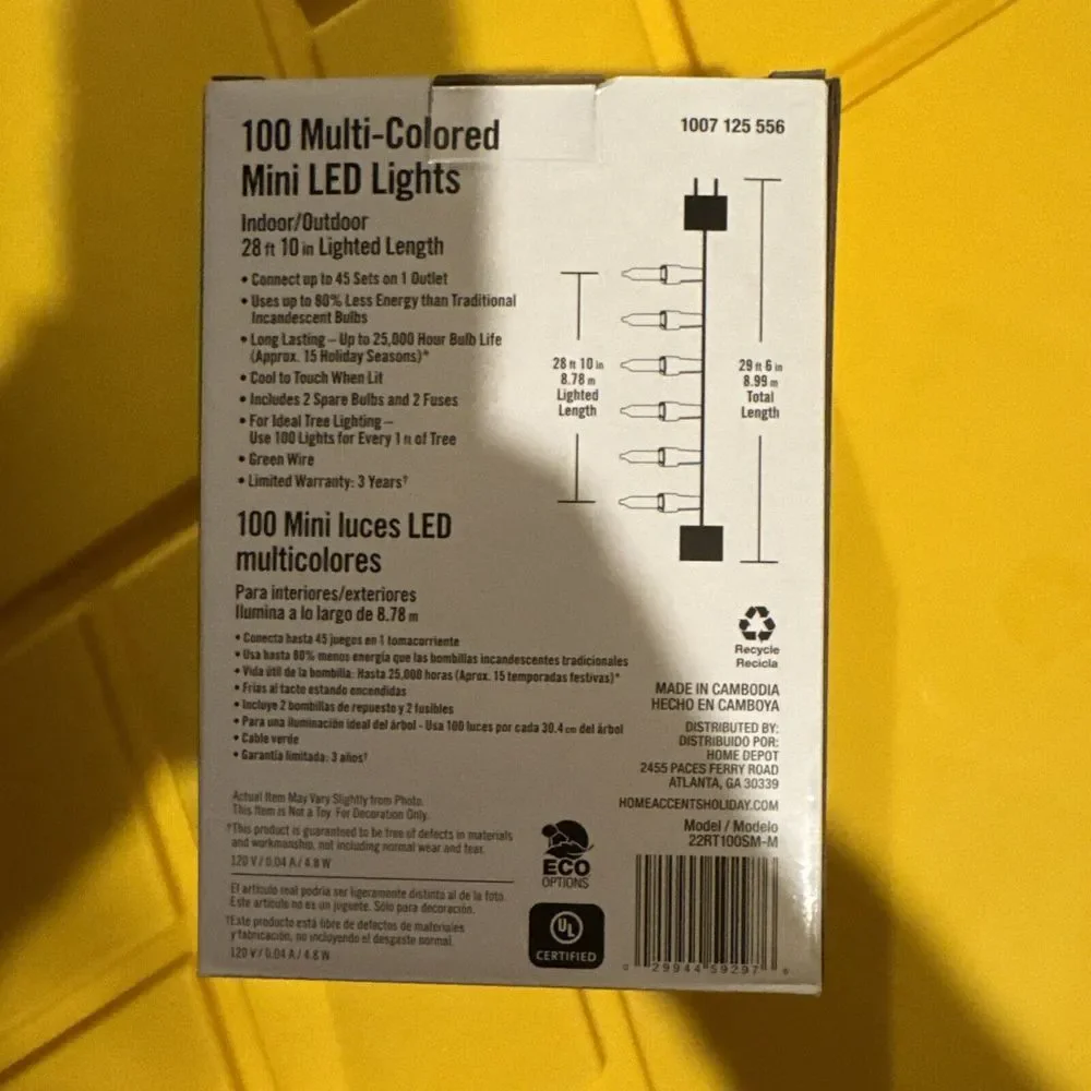 100 LED Home Accents Multi Colored Mini Lights INDOOR/OUTDOOR‎
